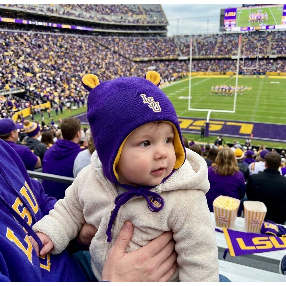 LSU Tigers Toddler '47 Brand Cold Weather Fleece Knit Chullo Earflap Beanie Hat